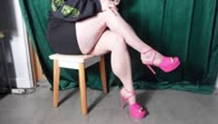 Crossing Legs in Pink Stilettos with Peep Toe and Ankle Straps MP4 1080
