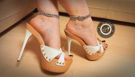 italian white clog high heels