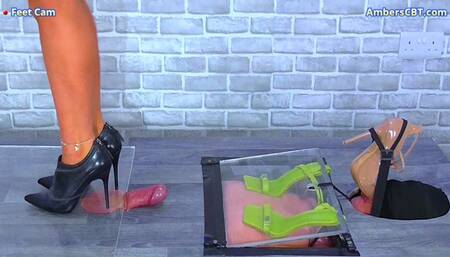 Smashing His Cock & Balls Under Plexiglass & My Stiletto Ankle Boots - Feet Cam - A129FEET