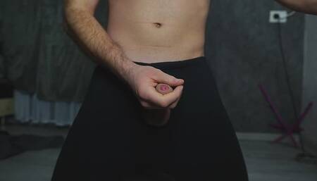 A sporty guy in thermal leggings jerks off his hard dick - big cock, masturbation, wanking, gay porn