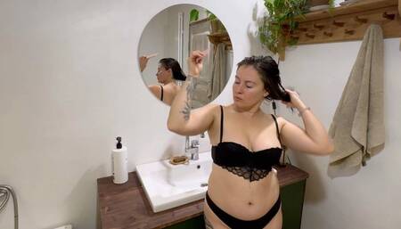 brushing and drying wet hairs after shower