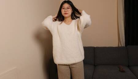 Cute Chinese college girl gets her belly button tickled