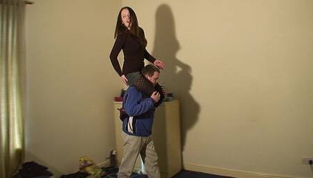 Hannah's Shoulder Ride In A Skirt & Tights