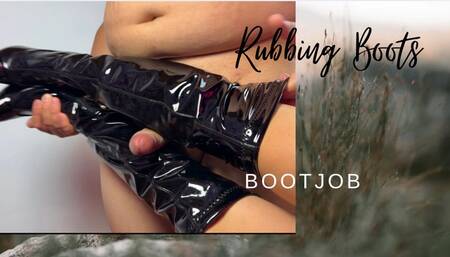 Rubbing my boots for his cock bootjob