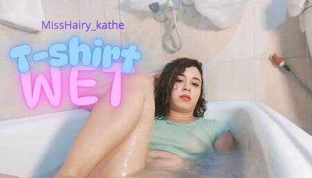 Wet t-shirt in bathtub with masturbation