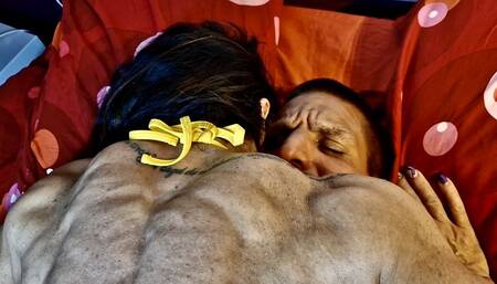 HUGE FBB smash her gay friend with her massive muscle back female domination over him hug him riding over him getting horny with her ligth wheigth bending metal steel bars over him muscle show feats of strength erotic in front of him outmuscled submited t