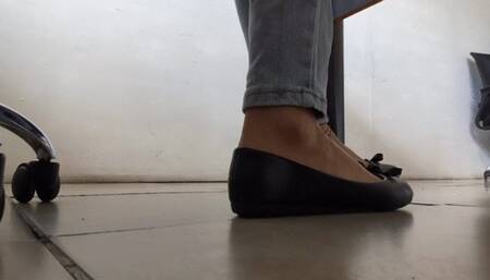 Katherine Heel Popping in Flat Sandals in the Office