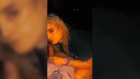 Slut Plays with Her Pussy Before Sucking and Fucking