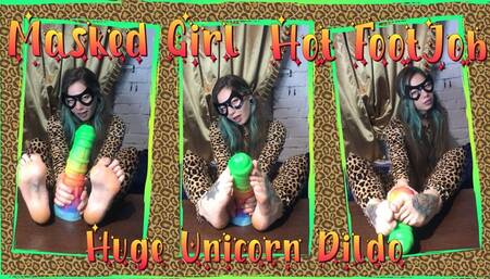 Masked Alt Girl Hot FootJob Huge Unicorn Dildo Cosplay, FootJob, BigDildo