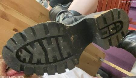 Slave tries to lick My boots unnoticed (he faild of course)