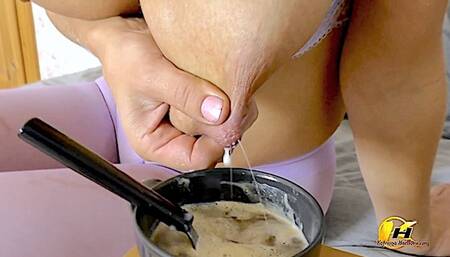 Lactating to Caffe cup Drink and Masturbates in Pantyhose