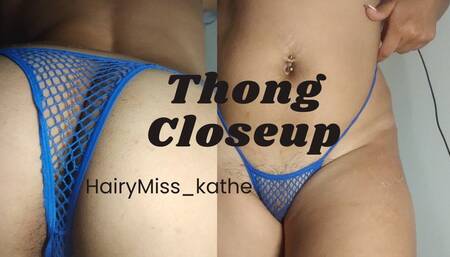 Showing my hairy pussy in thong bikini