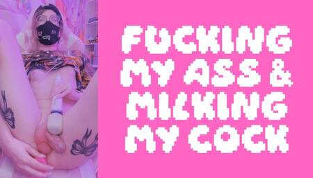Trans girl fucks her ass and milks her cock