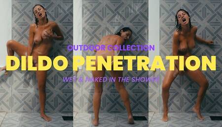 Dildo Fucking in an Outdoor Shower