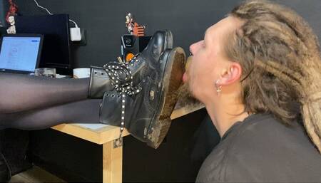 Slave's licking nasty mud from the soles of My DrMartens boots