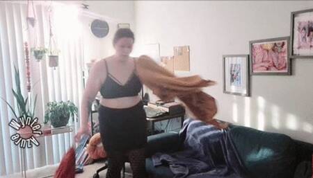 Tall Redhead Tidies Up and Vacuums with a Bissel (ID # 1831 HD 1080rez)