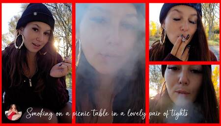Smoking in Tights on a Picnic Table