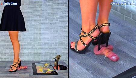 Stamping On His Cock & Balls In My Strappy Leopard Stilettos - Split Cam - A131SPLIT