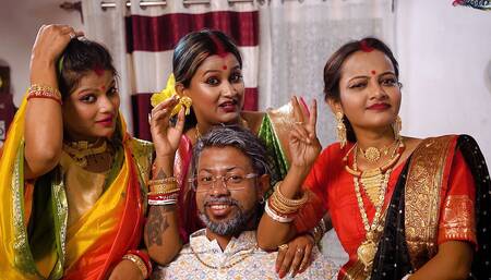 The Lusty Old Man Went Out to Celebrate His Wedding Night with His Three New Wives and Did a Scandal
