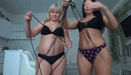 Stomachs tied with black ropes c