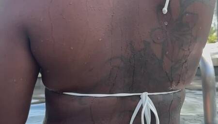 Ebony giantess gets out of pool and her ass is big