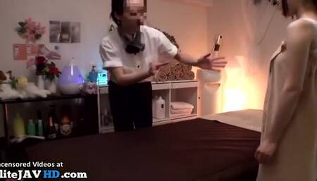 Japanese babe gets pleased with naughty massage