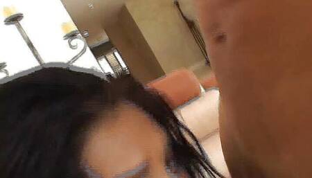Horny Brunette Lets Two Cocks Stick in Her Pussy