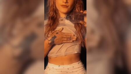Horny Slut Pour Water on Herself While Wearing Only White
