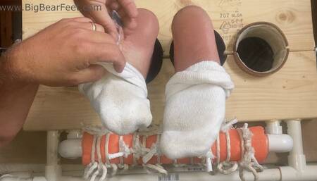 Sweaty, Itchy Feet - tickling male feet fingers, brushes, massager, itching powder