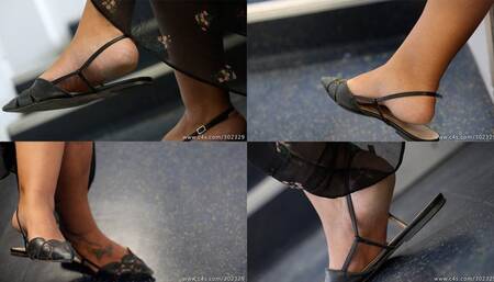 Hot beauty feet with sexy flat sandals pointed, foot fetish admiration