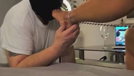 Foot gagging and trampling of my fat slave Rudi