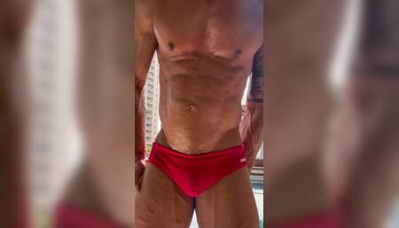 Hot Asian Muscle Hunk, Joey Rhyder Oiled up at the Pool