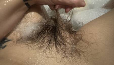 Hot Bath with Hot Hairy Bush Super Long Hair