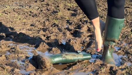 Amelie goes for a morning walk in her wellies and keeps nearly losing her boot
