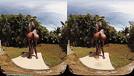 VR180 3D - Mio's Big Boobs in a striped Black and White Bathsuit (Clip No 2705 - Full HD mp4 version)