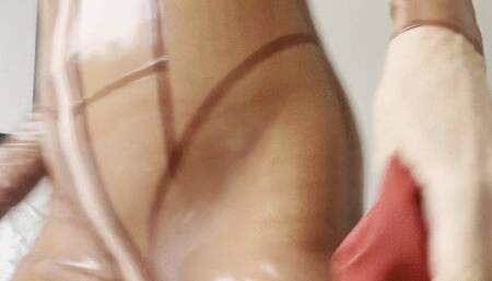 latex rubber catsuit gloves hood but plug cum