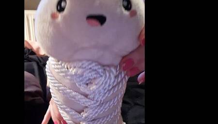 Nude Sockjob for a plushie - Fun for tied plush penis - Feet worship in ankle socks