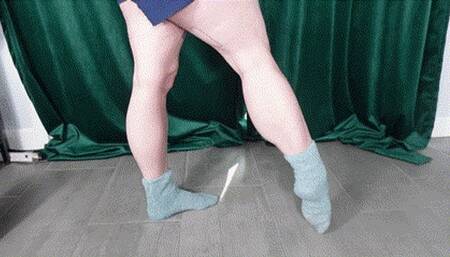 Muscular Calves Flex in Light Blue fuzzy Socks MP4 1080