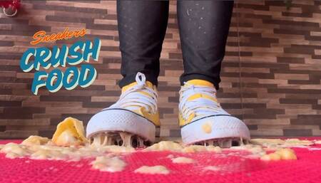 Goddess Lohan mashing a banana with her sneakers (1080)