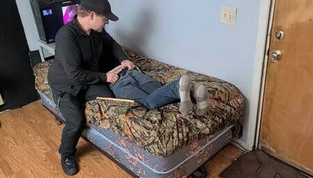 Chase paddled by dad while mom watches