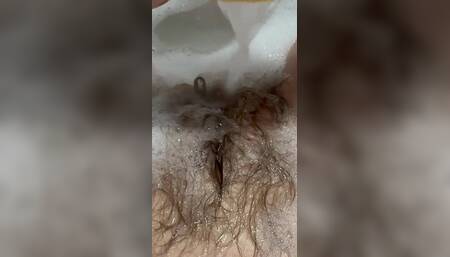 Hot Bath with Hot Hairy Bush Super Long Hair