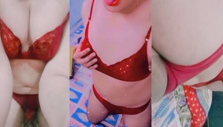 Indian Gay Crossdresser Gaurisissy in Red Bra Panty Honeymoon Set Getting Fucked