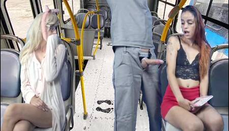 Worker Takes Out Dick and Pushes Women on the Bus in Public