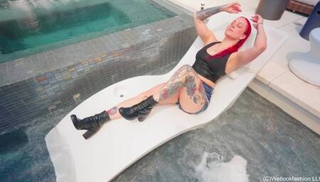 Scarlett Gets Wet in Jeans Shorts, Crop Top and Short Boots