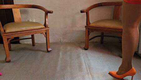 Heel Popping madness in stilettos and nude pantyhose by Milah and Katherine