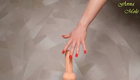 Hot MILF in sexy red fishnets prepared a dildo and enjoyed a long ride on this cock