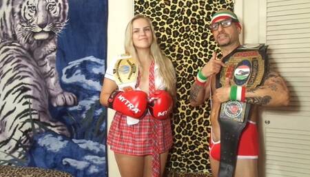 AMAZON BLONDE BABE VS PORNSTAR CHAMPION IN MAN VS WOMEN MATCH BLOWJOB & HARDCORE XXX SEX