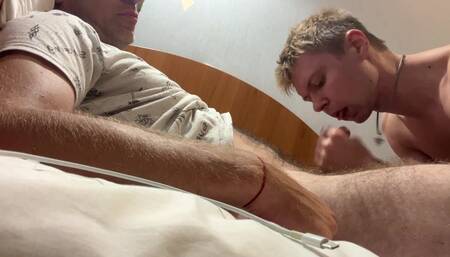 Suck Each Other with Dad and Cum in Mouth in Hotel
