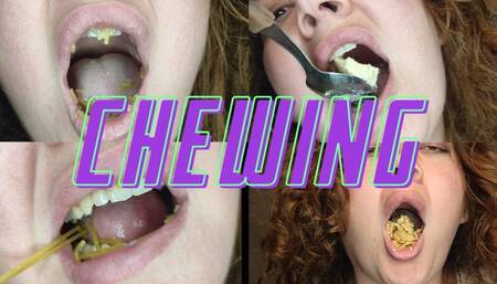 curly and curvy girl chewing and eating