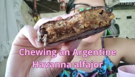 Chewing an Argentine Havanna alfajor